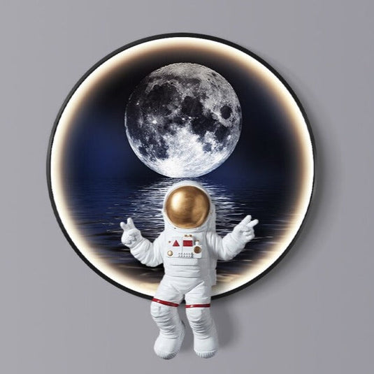 Astronaut on Moon Wall Light: Illuminate with Space-GraffitiWallArt