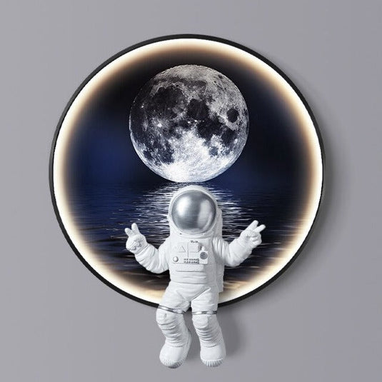 Astronaut on Moon Wall Light: Illuminate with Space-GraffitiWallArt