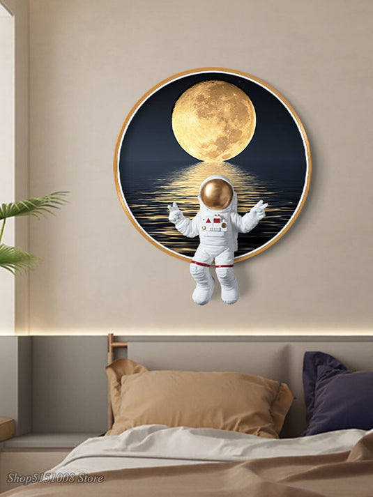 Astronaut on Moon Wall Light: Illuminate with Space-GraffitiWallArt