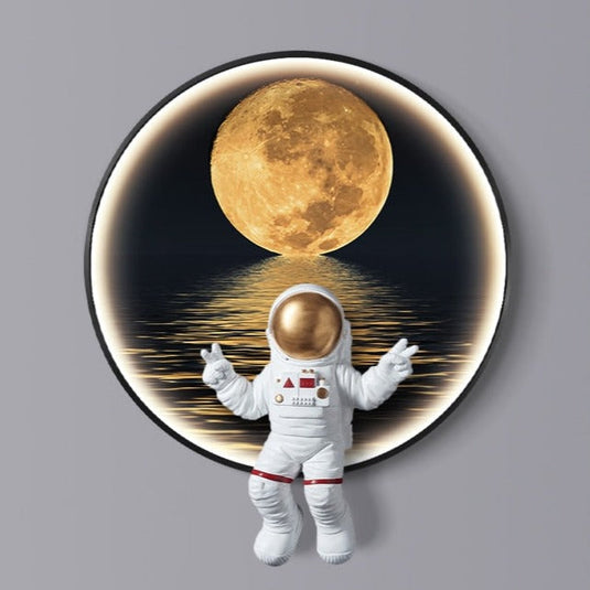 Astronaut on Moon Wall Light: Illuminate with Space-GraffitiWallArt