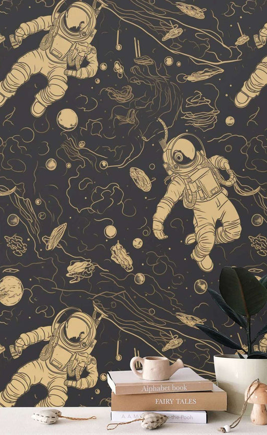 Astronauts Space Wallpaper Mural for Kids Room-GraffitiWallArt