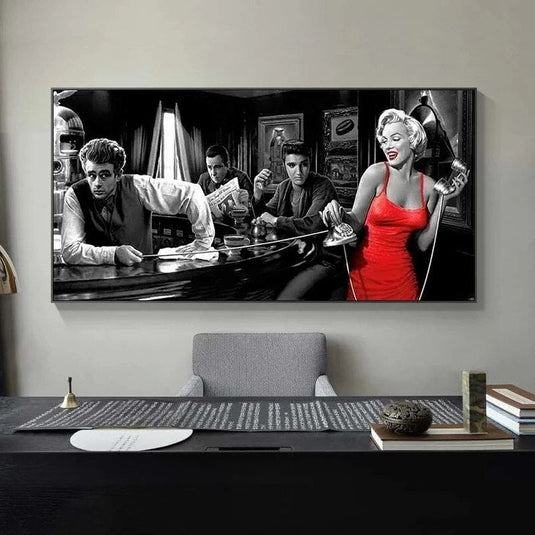 At the Bar: Marilyn, Elvis and James Dean Canvas Art-GraffitiWallArt