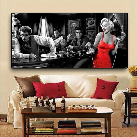 At the Bar: Marilyn, Elvis and James Dean Canvas Art-GraffitiWallArt