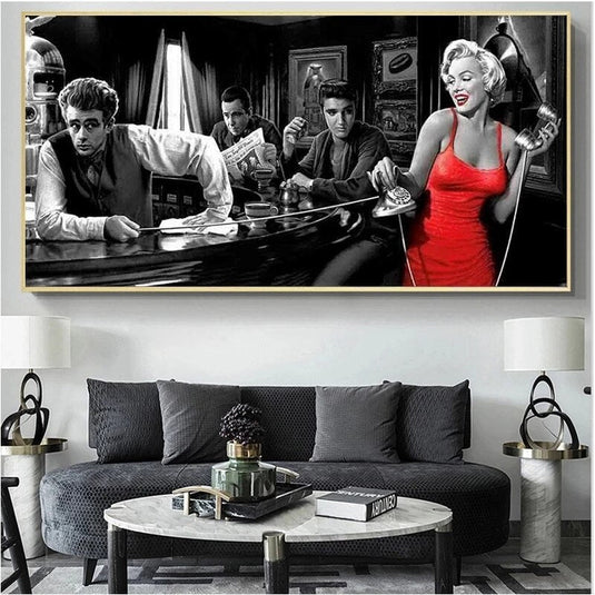 At the Bar: Marilyn, Elvis and James Dean Canvas Art-GraffitiWallArt