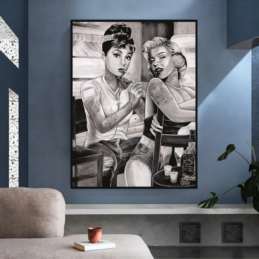 Audrey and Marilyn Canvas Wall Art: Elegant and Timeless-GraffitiWallArt