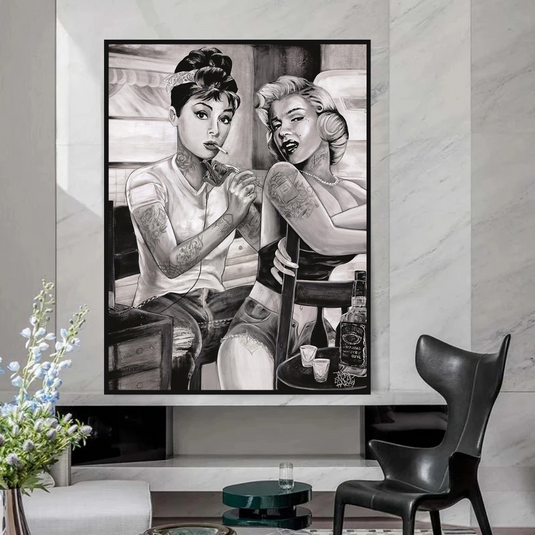 Audrey and Marilyn Canvas Wall Art: Elegant and Timeless-GraffitiWallArt