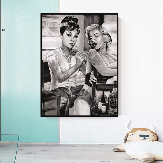 Audrey and Marilyn Canvas Wall Art: Elegant and Timeless-GraffitiWallArt