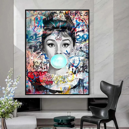 Audrey Hepburn Canvas Wall Art: Chewing Gum-GraffitiWallArt