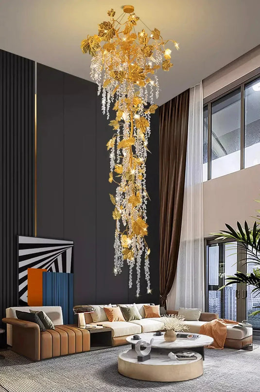 Autumn Leaves Fall Crystal Chandelier Lighting-GraffitiWallArt