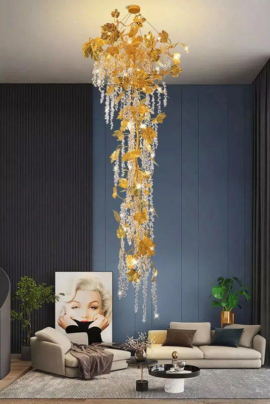 Autumn Leaves Fall Crystal Chandelier Lighting-GraffitiWallArt