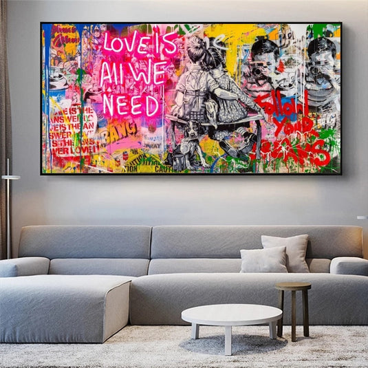 Banksy Art Love Is All We Need Canvas Wall Art-GraffitiWallArt