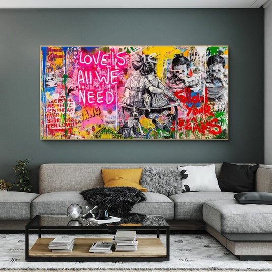 Banksy Art Love Is All We Need Canvas Wall Art-GraffitiWallArt