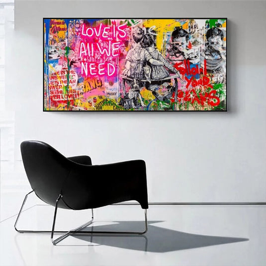 Banksy Art Love Is All We Need Canvas Wall Art-GraffitiWallArt