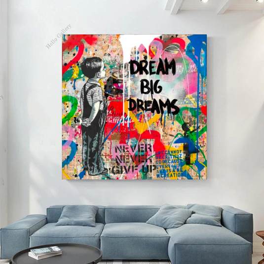 Banksy Artwork Dream Big Dreams Canvas Wall Art-GraffitiWallArt