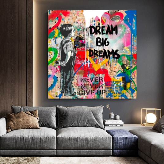 Banksy Artwork Dream Big Dreams Canvas Wall Art-GraffitiWallArt