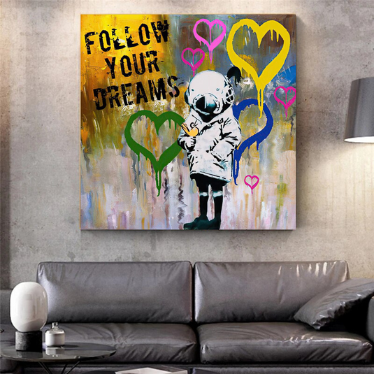 Banksy Follow Your Dreams Graffiti Canvas Wall Art-GraffitiWallArt