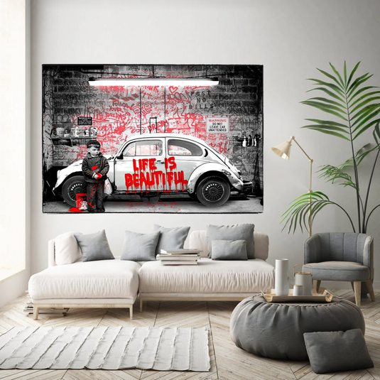 Banksy Life is Beautiful Canvas Wall Art-GraffitiWallArt