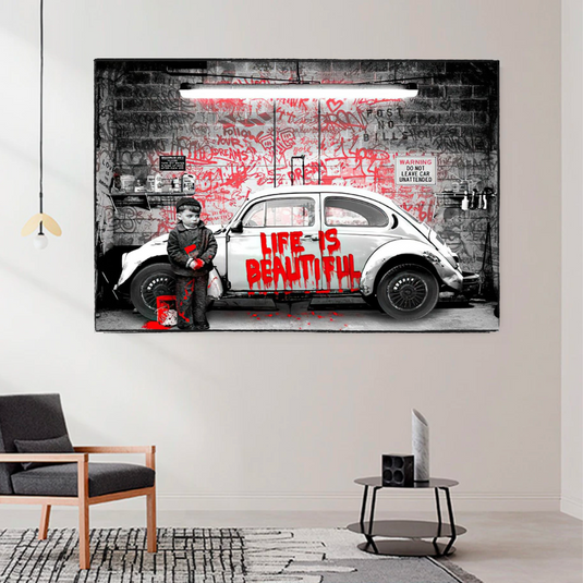 Banksy Life is Beautiful Canvas Wall Art-GraffitiWallArt