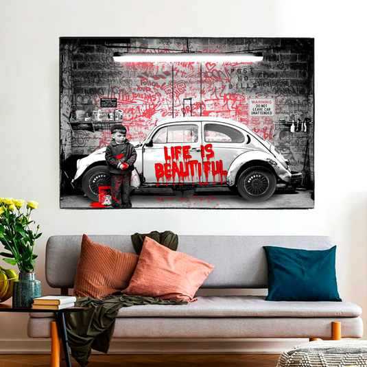 Banksy Life is Beautiful Canvas Wall Art-GraffitiWallArt