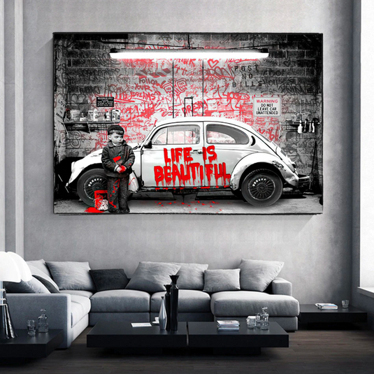 Banksy Life is Beautiful Canvas Wall Art-GraffitiWallArt