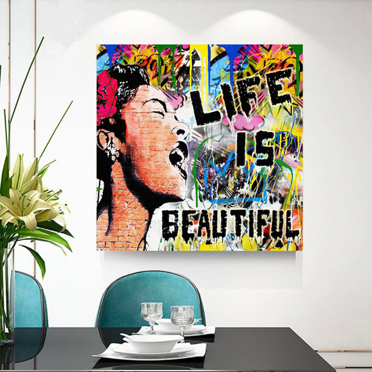 Banksy Life is Beautiful Graffiti Canvas Wall Art-GraffitiWallArt