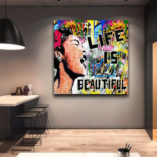 Banksy Life is Beautiful Graffiti Canvas Wall Art-GraffitiWallArt