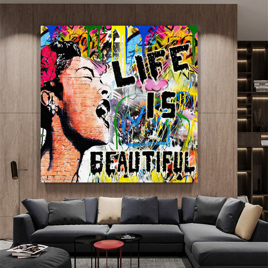 Banksy Life is Beautiful Graffiti Canvas Wall Art-GraffitiWallArt