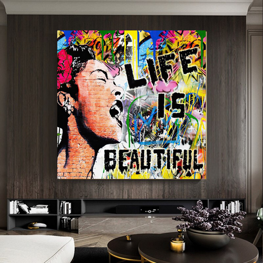 Banksy Life is Beautiful Graffiti Canvas Wall Art-GraffitiWallArt