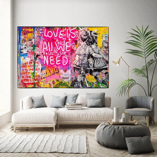 Banksy Love is all we need Canvas Wall Art-GraffitiWallArt