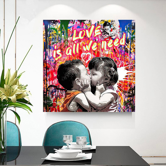 Banksy Love is all we need Graffiti Canvas Wall Art-GraffitiWallArt