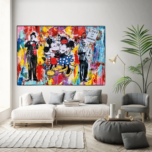 Banksy Love is the Answer Canvas Wall Art - Mickey, Minnie, Chaplin, Einstein-GraffitiWallArt