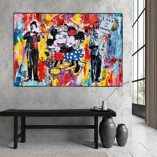 Banksy Love is the Answer Canvas Wall Art - Mickey, Minnie, Chaplin, Einstein-GraffitiWallArt