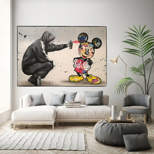 Banksy Mickey Gets Spray Painted Canvas Wall Art-GraffitiWallArt