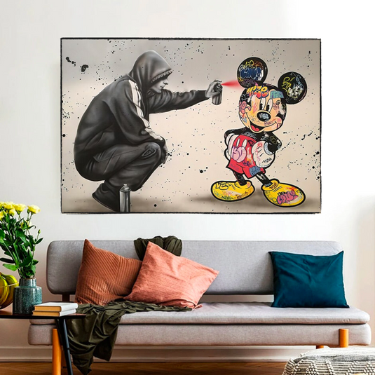 Banksy Mickey Gets Spray Painted Canvas Wall Art-GraffitiWallArt