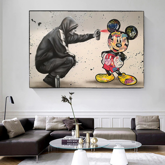 Banksy Mickey Gets Spray Painted Canvas Wall Art-GraffitiWallArt