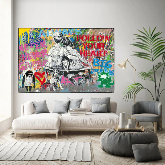 Banksy Never Give Up Follow Your Dreams Canvas Wall Art-GraffitiWallArt