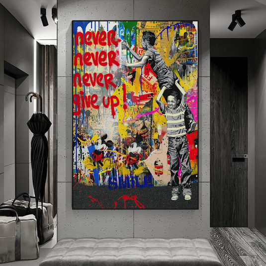 Banksy Never Give Up: Inspirational Street Art Canvas Wall Decor-GraffitiWallArt