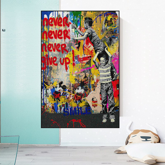 Banksy Never Give Up: Inspirational Street Art Canvas Wall Decor-GraffitiWallArt