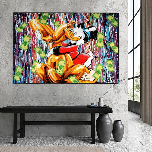 Banksy Scrooge McDuck and Dog Canvas Wall Art-GraffitiWallArt