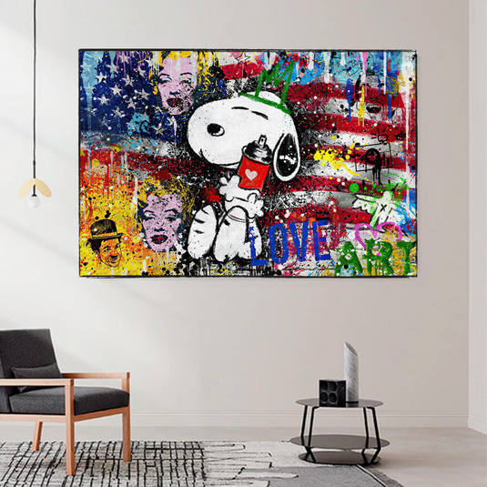 Banksy Snoopy Love Art Canvas Wall Art-GraffitiWallArt