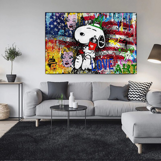 Banksy Snoopy Love Art Canvas Wall Art-GraffitiWallArt