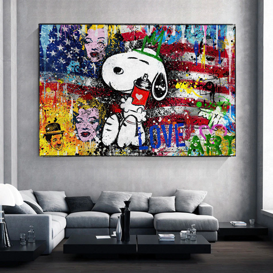 Banksy Snoopy Love Art Canvas Wall Art-GraffitiWallArt