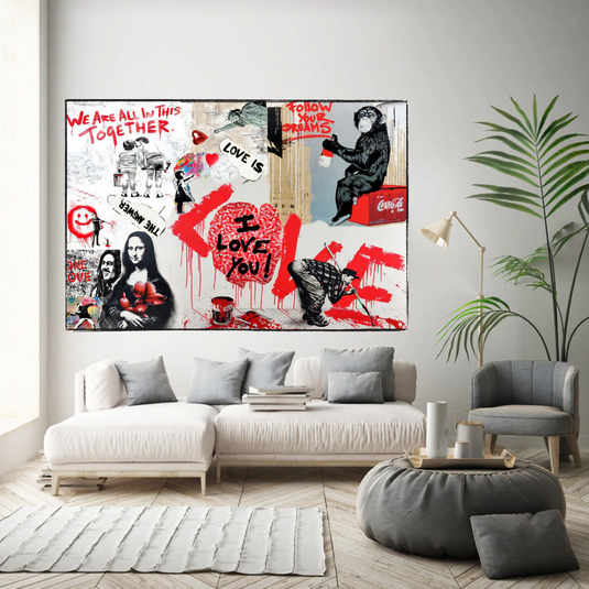 Banksy We are all in this Together Canvas Wall Art-GraffitiWallArt