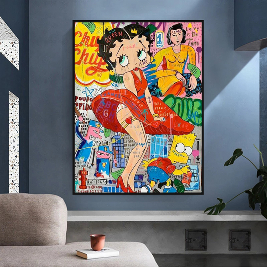 Betty Boop Graffiti Canvas Wall Art: Vibrant & Unique Décor-GraffitiWallArt