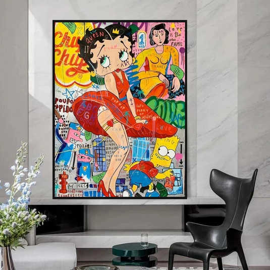 Betty Boop Graffiti Canvas Wall Art: Vibrant & Unique Décor-GraffitiWallArt