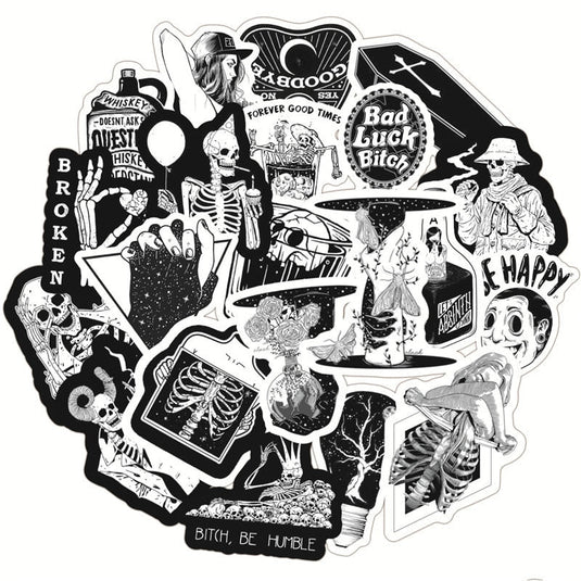 Black and White Horror: Gothic Stickers Pack-GraffitiWallArt