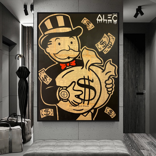 Black and White Money Bags - Alec Monopoly Wall Art-GraffitiWallArt