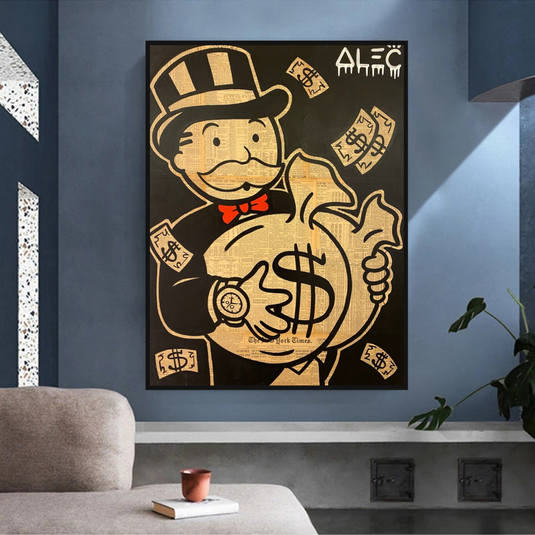 Black and White Money Bags - Alec Monopoly Wall Art-GraffitiWallArt