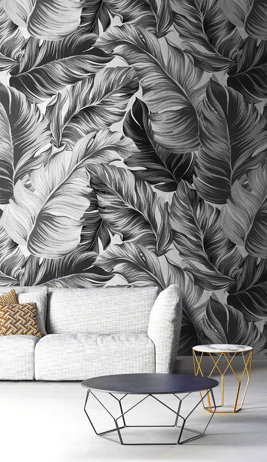 Black Beauty Leaves Wallpaper Mural-GraffitiWallArt