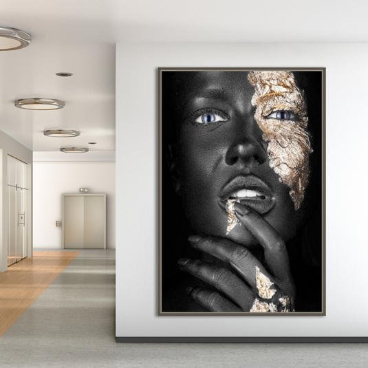 Black Gold Mask Woman Wall Art-GraffitiWallArt